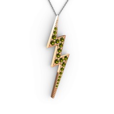 Şimşek Kolye - Peridot 18 ayar rose altın kolye (40 cm gümüş rolo zincir) #14tqigl