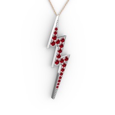 Garnet 14 ayar beyaz altın kolye (40 cm rose altın rolo zincir)