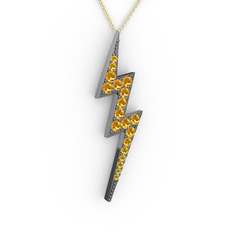 Şimşek Kolye - Sitrin 925 ayar siyah rodyum kaplama gümüş kolye (40 cm altın rolo zincir) #1fu80b0