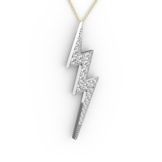 Şimşek Kolye - Beyaz zirkon 925 ayar gümüş kolye (40 cm altın rolo zincir) #1l3niiy
