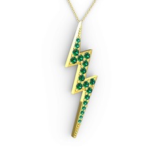 Şimşek Kolye - Yeşil kuvars 8 ayar altın kolye (40 cm gümüş rolo zincir) #4tdjsn