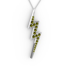 Şimşek Kolye - Peridot 18 ayar beyaz altın kolye (40 cm gümüş rolo zincir) #8oe57t