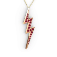Şimşek Kolye - Kök yakut 18 ayar rose altın kolye (40 cm gümüş rolo zincir) #a2tv18