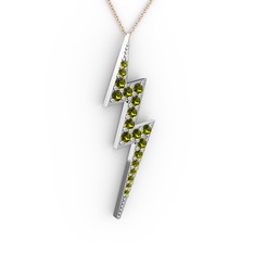 Şimşek Kolye - Peridot 14 ayar beyaz altın kolye (40 cm rose altın rolo zincir) #dl2vg