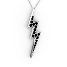 Şimşek Kolye - Siyah zirkon 18 ayar beyaz altın kolye (40 cm gümüş rolo zincir) #e4azn2