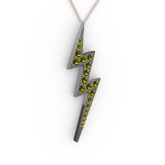Şimşek Kolye - Peridot 925 ayar siyah rodyum kaplama gümüş kolye (40 cm rose altın rolo zincir) #ggb508