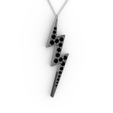 Şimşek Kolye - Siyah zirkon 925 ayar siyah rodyum kaplama gümüş kolye (40 cm beyaz altın rolo zincir) #mohqji