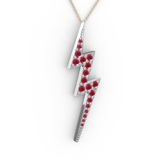 Şimşek Kolye - Kök yakut 925 ayar gümüş kolye (40 cm rose altın rolo zincir) #vq2dh6
