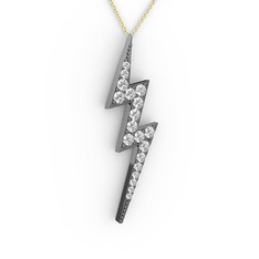Şimşek Kolye - Beyaz zirkon 925 ayar siyah rodyum kaplama gümüş kolye (40 cm altın rolo zincir) #xwqs41