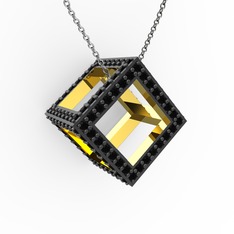 Taşlı Küp Kolye - Siyah zirkon 18 ayar altın kolye (40 cm beyaz altın rolo zincir) #1jusgaz