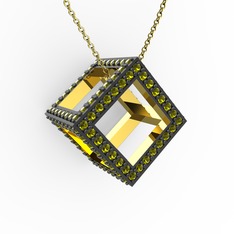 Taşlı Küp Kolye - Peridot 8 ayar altın kolye (40 cm altın rolo zincir) #3w4h2x