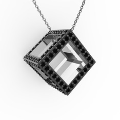 Taşlı Küp Kolye - Siyah zirkon 925 ayar gümüş kolye (40 cm gümüş rolo zincir) #sblu7h