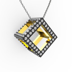 Taşlı Küp Kolye - Pırlanta 18 ayar altın kolye (2.52 karat, 40 cm beyaz altın rolo zincir) #yxeyq