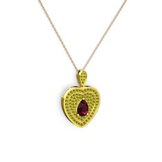 Damla Kalp Kolye - Rodolit garnet ve peridot 18 ayar altın kolye (40 cm rose altın rolo zincir) #10ex79l