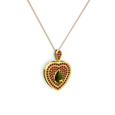 Damla Kalp Kolye - Peridot ve garnet 18 ayar altın kolye (40 cm rose altın rolo zincir) #12h8bst