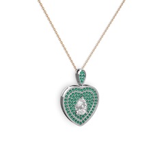 Damla Kalp Kolye - Swarovski ve yeşil kuvars 14 ayar beyaz altın kolye (40 cm gümüş rolo zincir) #1a06lfl