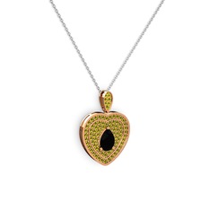 Damla Kalp Kolye - Siyah zirkon ve peridot 14 ayar rose altın kolye (40 cm beyaz altın rolo zincir) #1bebu28
