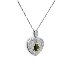 Damla Kalp Kolye - Peridot ve swarovski 925 ayar gümüş kolye (40 cm gümüş rolo zincir) #1ipaez