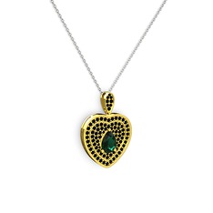 Damla Kalp Kolye - Yeşil kuvars ve siyah zirkon 14 ayar altın kolye (40 cm beyaz altın rolo zincir) #1lpyblm