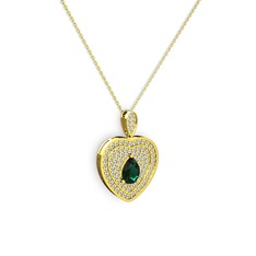 Damla Kalp Kolye - Yeşil kuvars ve beyaz zirkon 8 ayar altın kolye (40 cm altın rolo zincir) #1psg7v9