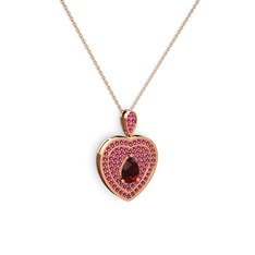 Garnet ve rodolit garnet 18 ayar rose altın kolye (40 cm rose altın rolo zincir)