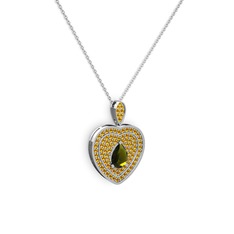 Damla Kalp Kolye - Peridot ve sitrin 14 ayar beyaz altın kolye (40 cm beyaz altın rolo zincir) #4c9qkh