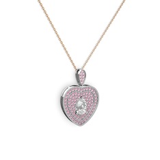 Swarovski ve pembe kuvars 925 ayar gümüş kolye (40 cm rose altın rolo zincir)