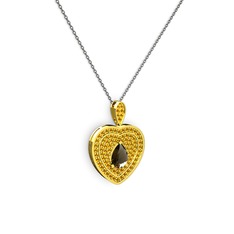 Damla Kalp Kolye - Dumanlı kuvars ve sitrin 8 ayar altın kolye (40 cm gümüş rolo zincir) #afvnzx