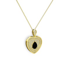 Damla Kalp Kolye - Siyah zirkon ve beyaz zirkon 14 ayar altın kolye (40 cm gümüş rolo zincir) #fbq571