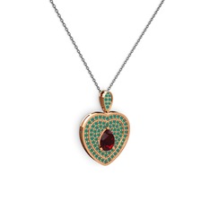 Damla Kalp Kolye - Garnet ve kök zümrüt 14 ayar rose altın kolye (40 cm gümüş rolo zincir) #gy9d2e