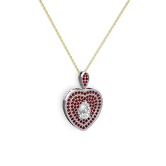 Damla Kalp Kolye - Swarovski ve garnet 14 ayar beyaz altın kolye (40 cm altın rolo zincir) #q6umoo