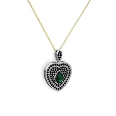 Damla Kalp Kolye - Yeşil kuvars ve siyah zirkon 8 ayar beyaz altın kolye (40 cm altın rolo zincir) #sndhag
