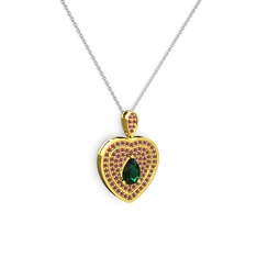 Damla Kalp Kolye - Yeşil kuvars ve kök yakut 14 ayar altın kolye (40 cm beyaz altın rolo zincir) #u2h1m3
