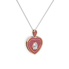 Swarovski ve rodolit garnet 925 ayar rose altın kaplama gümüş kolye (40 cm beyaz altın rolo zincir)