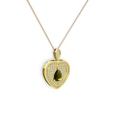 Damla Kalp Kolye - Peridot ve swarovski 8 ayar altın kolye (40 cm gümüş rolo zincir) #vhg2du