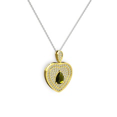 Peridot ve swarovski 8 ayar altın kolye (40 cm beyaz altın rolo zincir)