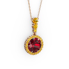 Lavinya Kolye - Garnet ve sitrin 14 ayar rose altın kolye (40 cm rose altın rolo zincir) #11hjbk9