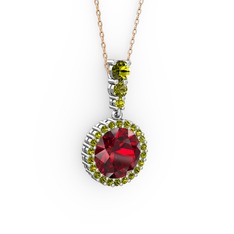 Lavinya Kolye - Garnet ve peridot 18 ayar beyaz altın kolye (40 cm rose altın rolo zincir) #12f91gy