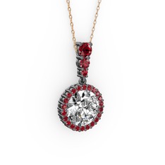 Lavinya Kolye - Swarovski ve garnet 925 ayar siyah rodyum kaplama gümüş kolye (40 cm rose altın rolo zincir) #1415i1x