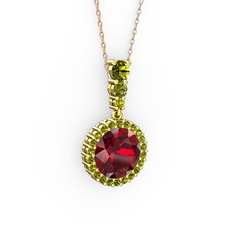 Lavinya Kolye - Garnet ve peridot 8 ayar altın kolye (40 cm rose altın rolo zincir) #157jnj9