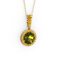 Lavinya Kolye - Peridot ve sitrin 14 ayar rose altın kolye (40 cm altın rolo zincir) #163qf2a