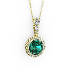 Lavinya Kolye - Yeşil kuvars ve beyaz zirkon 8 ayar altın kolye (40 cm gümüş rolo zincir) #1a3yybq