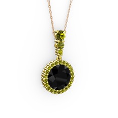 Lavinya Kolye - Siyah zirkon ve peridot 8 ayar altın kolye (40 cm rose altın rolo zincir) #1gh8tah