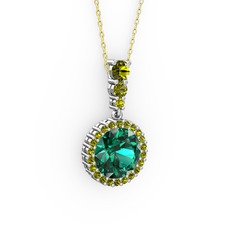 Lavinya Kolye - Yeşil kuvars ve peridot 14 ayar beyaz altın kolye (40 cm altın rolo zincir) #1nqvofc