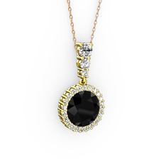 Lavinya Kolye - Siyah zirkon ve beyaz zirkon 18 ayar altın kolye (40 cm rose altın rolo zincir) #1q02ev9