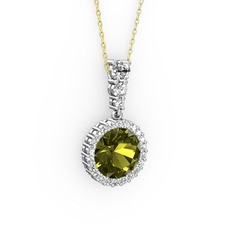 Peridot ve swarovski 14 ayar beyaz altın kolye (40 cm altın rolo zincir)