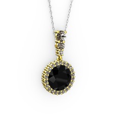 Lavinya Kolye - Siyah zirkon ve dumanlı kuvars 8 ayar altın kolye (40 cm beyaz altın rolo zincir) #1yqr3e5