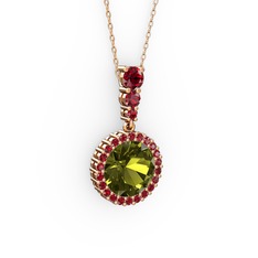 Lavinya Kolye - Peridot ve garnet 8 ayar rose altın kolye (40 cm rose altın rolo zincir) #4hk5lg