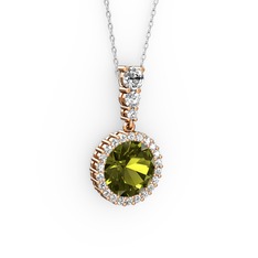 Peridot ve swarovski 925 ayar rose altın kaplama gümüş kolye (40 cm gümüş rolo zincir)