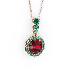 Lavinya Kolye - Garnet ve yeşil kuvars 18 ayar rose altın kolye (40 cm gümüş rolo zincir) #bqkvcs
